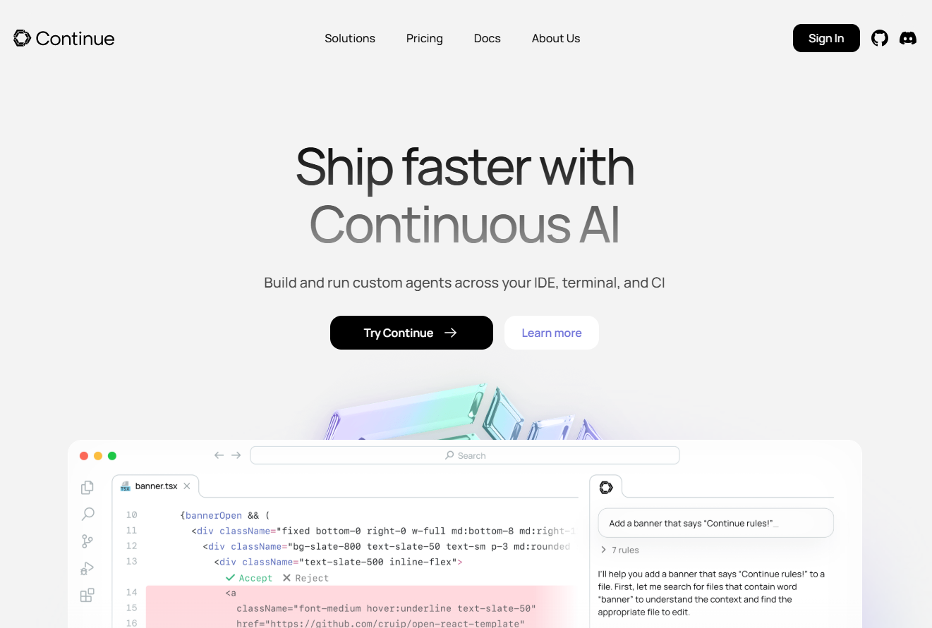 Continue.dev IDE integration screenshot