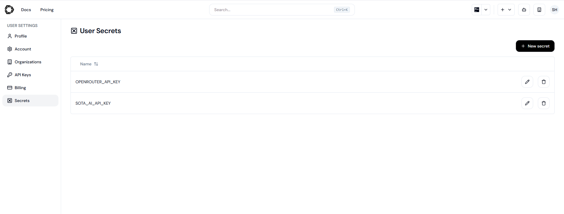 API key configuration screenshot