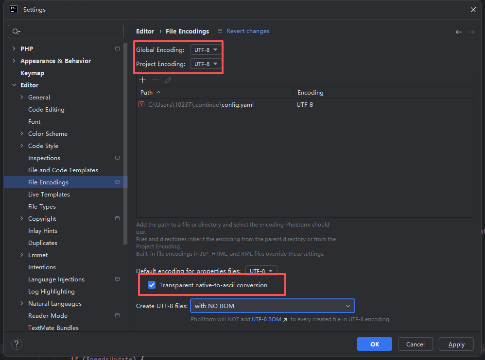 Encoding settings screenshot